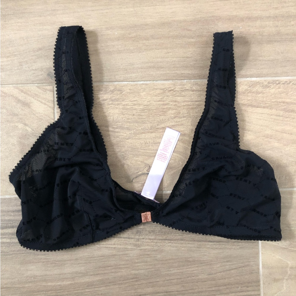 Savage x Fenty Black Sheer Clasp Front Bralette SIze XL